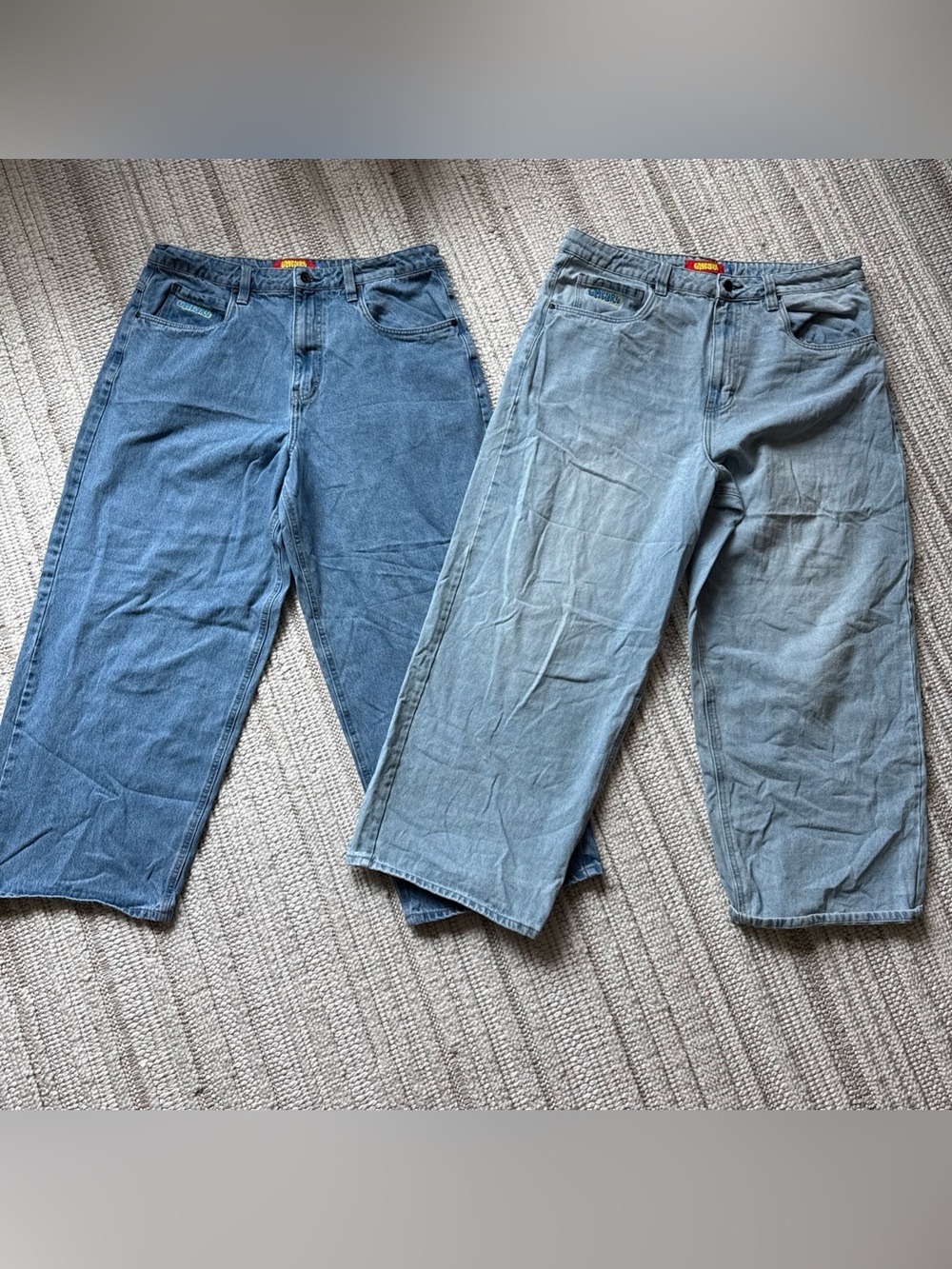 2 Pairs Empyre Light Wash Blue Logo Embroidered Baggy Denim Jeans Size 33 Y2K